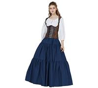BEAUTELICATE Jupe Médiévale Victorienne en 100% Coton Renaissance Moyen Age Costume Jupe Longue Evasée Bohème De Femme Bleu Marine, S