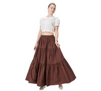 BEAUTELICATE Jupe Médiévale Victorienne en 100% Coton Renaissance Moyen Age Costume Jupe Longue Evasée Bohème De Femme Brun, L