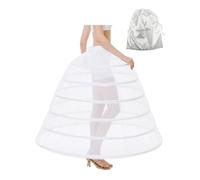 BEAUTELICATE Jupon Crinoline Long 6 Cerveaux Gonflant sous Robe De Femme Mariage Mariée Princesse Soirée Bal Carnaval Cosplay Taille Unique Blanc,S-M