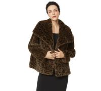BEAUTELICATE Manteau Court Léopard En Fausse Fourrure Veste Polaire Teddy Femme Blouson Peluche Ample À Revers D'hiver Avec Poches Manches Longues Chaude Brun Foncé, S