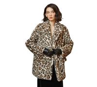 BEAUTELICATE Manteau Léopard En Fausse Fourrure Veste Polaire Teddy Femme Blouson Peluche À Revers D'hiver Avec Poches Manches Longues Double Boutonnage Chaude Léopard clair, M
