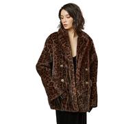 BEAUTELICATE Manteau Léopard En Fausse Fourrure Veste Polaire Teddy Femme Blouson Peluche À Revers D'hiver Avec Poches Manches Longues Double Boutonnage Chaude Léopard foncé, M