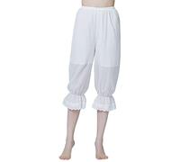 BEAUTELICATE Pantalon Victorien De Femme Été 100% Coton Renaissance Culotte Bouffantes Lolita Pumpkin Volants Short Vintage Bloomer Pantacourt De Pyjama Blanc Brut, M