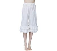 BEAUTELICATE Pantalon Victorien De Femme Été Jupon en 100% Coton Culotte Bouffantes Renaissance Lolita Pumpkin Volants Short Pantacourt Ample De Pyjama Blanc Brut, M