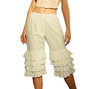 BEAUTELICATE Pantalon Victorien De Femme Été Jupon en 100% Coton Culotte Bouffantes Renaissance Lolita Pumpkin Volants Short Pantacourt Ample De Pyjama(Crème - 4 Volants, M)