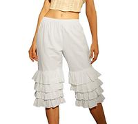 BEAUTELICATE Pantalon Victorien De Femme Été Jupon en 100% Coton Culotte Bouffantes Renaissance Lolita Pumpkin Volants Short Pantacourt Ample De Pyjama(Blanc Brut - 4 Volants, M)