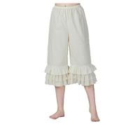 BEAUTELICATE Pantalon Victorien De Femme Été Jupon en 100% Coton Culotte Bouffantes Renaissance Lolita Pumpkin Volants Short Pantacourt Ample De Pyjama Crème, M