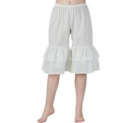BEAUTELICATE Pantalon Victorien De Femme Été Jupon en 100% Coton Culotte Bouffantes Renaissance Lolita Pumpkin Volants Short Pantacourt Ample De Pyjama(Blanc Brut - 2 Volants, M)