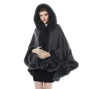 BEAUTELICATE Poncho Fourrure Châle Étole Cape à Capuche Tricoté Manteau avec Col de Fourrure pour Femme Automne Hiver Mariage Soirée Gala(Taille Unique, Gris Fumé)