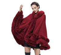 BEAUTELICATE Poncho Fourrure Femme Cape à Capuche Châle Étole Tricoté Manteau Léger pour Automne Hiver Mariage Soirée Gala Mariée Demoiselle d'honneur(Taille unique, Rouge Vineux)