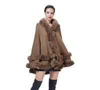BEAUTELICATE Poncho Fourrure Femme Cape à Capuche Châle Étole Tricoté Manteau Léger pour Automne Hiver Mariage Soirée Gala Mariée Demoiselle d'honneur(Taille Unique, Khaki)
