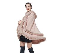 BEAUTELICATE Poncho Fourrure Femme Cape à Capuche Châle Étole Tricoté Manteau Léger pour Automne Hiver Mariage Soirée Gala Mariée Demoiselle d'honneur(Taille Unique, Rose Pâle)