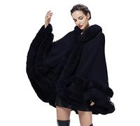 BEAUTELICATE Poncho Fourrure Femme Cape à Capuche Châle Étole Tricoté Manteau Léger pour Automne Hiver Mariage Soirée Gala Mariée Demoiselle d'honneur(Taille Unique, Bleu Marine)