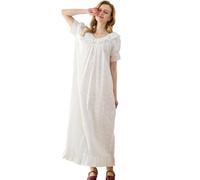 BEAUTELICATE Robe De Nuit Longue Victorienne en 103% Coton avec Brodé Volants Chemise De Nuit à Manches Courte Bouffante Vintage Romantique A-Line Ample De Femme Été Blanc cassé, XL