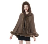BEAUTELICATE Tricoté Poncho Femme Cape Manteau à Capuche Chaude Châle Étole en Fausse Fourrure pour Automne Hiver Mariage Soirée Gala Mariée Demoiselle d'honneur(Taille Unique, Kaki)