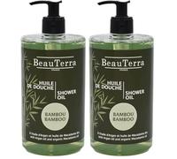 BeauTerra - Huile de Douche, 750 ml - Bambou - Sans Savon - à l'Huile d'Argan et Macadamia Bio - Hydrate et Rajeunit - Fabriqué en France (Lot de 2)