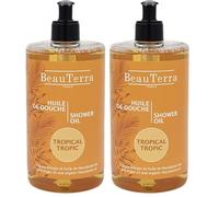 BeauTerra - Huile de Douche, 750 ml - Tropical - Sans Savon - à l'Huile d'Argan et Macadamia Bio - Hydrate et Rajeunit - Fabriqué en France (Lot de 2)