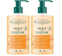 BeauTerra - Huile de Douche - Idéale Peaux Sèches - Corps & Visage - Sans Savon - 93% d'Origine Naturelle - Fabriqué en France - parfum Mandarine & Bergamote - Flacon Pompe 750 ml (Lot de 2)