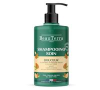 BeauTerra Shampooing Soin Douceur, Flacon Pompe 750ml | Tous Types de Cheveux, Amande Douce et Allantoïne, 95% d'Origine Naturelle, Fabriqué en France