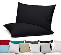 BEAUTEX Lot de 2 taie d'oreiller, Housse de Coussin en Coton peigné, Jersey Premium 160g/m², Taille et Couleur au Choix (40x60 cm, Noir)