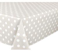 Beautex Nappe de table couleur taupe, en toile cirée avec motifs à pois blancs --Forme ovale ou rectangulaire, PVC, Taupe lisse, points blancs., Eckig 140x100 cm
