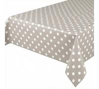 Beautex Nappe de table couleur taupe, en toile cirée avec motifs à pois blancs --Forme ovale ou rectangulaire, PVC, Taupe lisse, points blancs., Eckig 140x100 cm
