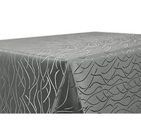 BEAUTEX Nappe Rayures damassées - Linge de Table résistant aux Taches et Facile d'entretien - Nappe, Ovale 160x220 cm, Gris