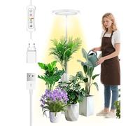 beautiebeam Lampe LED à spectre complet pour plantes,Lampe de croissance réglable 35-155cm,Timer 8/12/16h,10 niveaux,Câble 4m,10W,Blanc