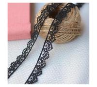 Beautiful 4 Meters Embroidered Black White Floral Embroidery Fabric Lace Edge Trim Ribbon(Black)