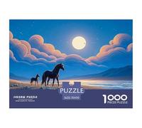 Beautiful Black Horse 1000 Pcs Carton Extra-épais Lot de Puzzles Horse at Night Stimulant Et Éducatif Jeu Familial Puzzles pour Adultes Et Enfants 70x50cm/1000pcs