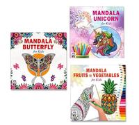 Beautiful Butterfly + Cute Unicorn + Fruits & Vegetables Mandala Art Designs Colouring Books | Butterfly Art | Unicorn Designs | Healthy Foods | Mandala Creations | Nature Patterns | Fun for Kids | Or