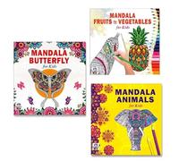 Beautiful Butterfly + Healthy Fruits & Vegetables + Amazing Animals Mandala Art Designs Colouring Books | Butterfly Art | Healthy Foods | Animal Kingdom | Mandala Art | Creative Art | Fun Designs (Set