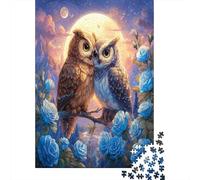 Beautiful Chouette -Rose Bleue,Puzzles pour Adultes 70x50cm/1000pcs,Jeux De Défi