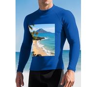 Beautiful Coastline of Volcanic Island Maillot de bain Rashguard UPF 50+ à manches longues pour homme Séchage rapide