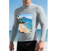 Beautiful Coastline of Volcanic Island Maillot de bain Rashguard UPF 50+ à manches longues pour homme Séchage rapide