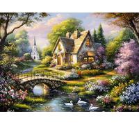 Beautiful Cottage Jigsaw Puzzle 1000 pièces pour adultes | Conseils sur les lettres du dos/sections A-D, grande affiche, taille 70 × 50 cm, sans poussière, activité familiale pour