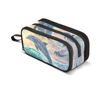 Beautiful Dolphins Jumped Over The Waves Trousse à crayons de grande capacité pour garçons et filles 3 compartiments Trousse à crayons pour étudiants, papeterie, marqueur pour l'école, le bureau, le