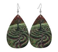 Beautiful Fields Boucles d'oreilles en cuir en forme de larme pour femme - Boucles d'oreilles pendantes légères en PVC avec crochets en argent 925, imprimés double face | Cadeau hypoallergénique