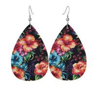 Beautiful Flower D'Hibiscus Boucles D'Oreilles En Cuir Double Face Boucle D'Oreille Légères Pendantes D'Oreille Pour Femme Quotidien