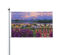 Beautiful Flowers Mountain Drapeau de jardin double face 90 x 150 cm - Convient pour une utilisation toute l'année, décoration de porches, balcons et terrasses | Mât de drapeau non inclus.