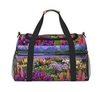 Beautiful Flowers Mountain Sac de voyage à main - Sac à main durable pour le week-end, sac fourre-tout de voyage, sac de vacances, sac de voyage, sac portable, sac fourre-tout de voyage, Noir , Taille