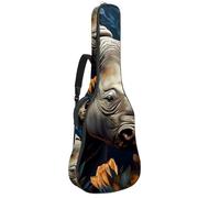 Beautiful Flowers with Rhino 51 Sac pour guitare acoustique avec 2 poches, bandoulière réglable et crochet arrière, convient pour guitares électriques, basses et guitares classiques, Belles fleurs