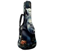 Beautiful Flowers with Rhino Sac pour guitare acoustique 7,6 cm, 106,7 cm, avec bandoulière réglable, avec crochet arrière, convient pour guitares électriques, basses, guitares classiques, ukulélé,