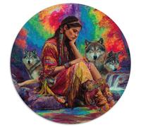 Beautiful Indian Girl with A Wolf, Rainbow Tie-Dye Pattern Cadeau Unique Décoration Intérieure Jeu ÉduChatif Challenge Toy Adultes & Enfants des 14 Ans 1000pcs (67.5x67.5cm)