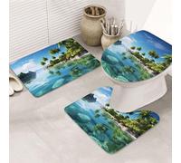 Beautiful Island in the Sea Lot de 3 tapis de douche antidérapants avec contour en forme de U en microfibre absorbante lavable pour décoration de baignoire/douche