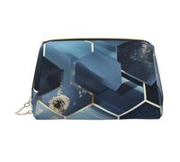 Beautiful Island in The Sea Trousse de maquillage en cuir de grande capacité Sac de rangement de voyage à double usage Trousse de toilette et trousse de maquillage, Hexagones bleus et diamants
