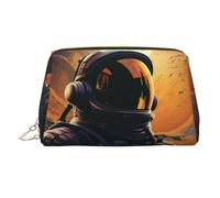 Beautiful Island in The Sea Trousse de maquillage en cuir de grande capacité Sac de rangement de voyage à double usage Trousse de toilette et trousse de maquillage, Astronaute Homme, Taille unique