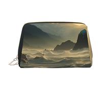 Beautiful Island in The Sea Trousse de maquillage en cuir de grande capacité Sac de rangement de voyage à double usage Trousse de toilette et trousse de maquillage, Les montagnes rencontrent la mer