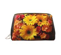Beautiful Island in The Sea Trousse de maquillage en cuir de grande capacité Sac de rangement de voyage à double usage Trousse de toilette et trousse de maquillage, Fleurs d'automne Citrouille de foin