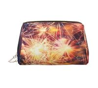 Beautiful Island in The Sea Trousse de maquillage en cuir de grande capacité Sac de rangement de voyage à double usage Trousse de toilette et trousse de maquillage, Magnifique feu d'artifice., Taille